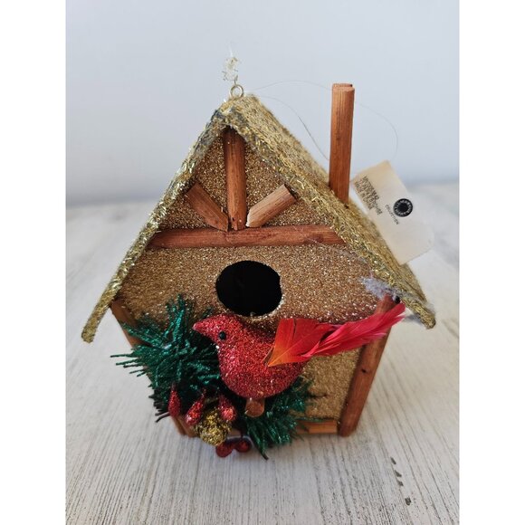 Martha Stewart birdhouse glitter Cardinal ornament Xmas tree unique large - Picture 1 of 7